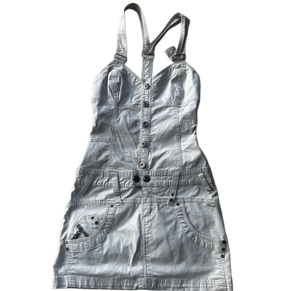 Zara Trf‎  90s inspired overall mini dress size M oatmeal white